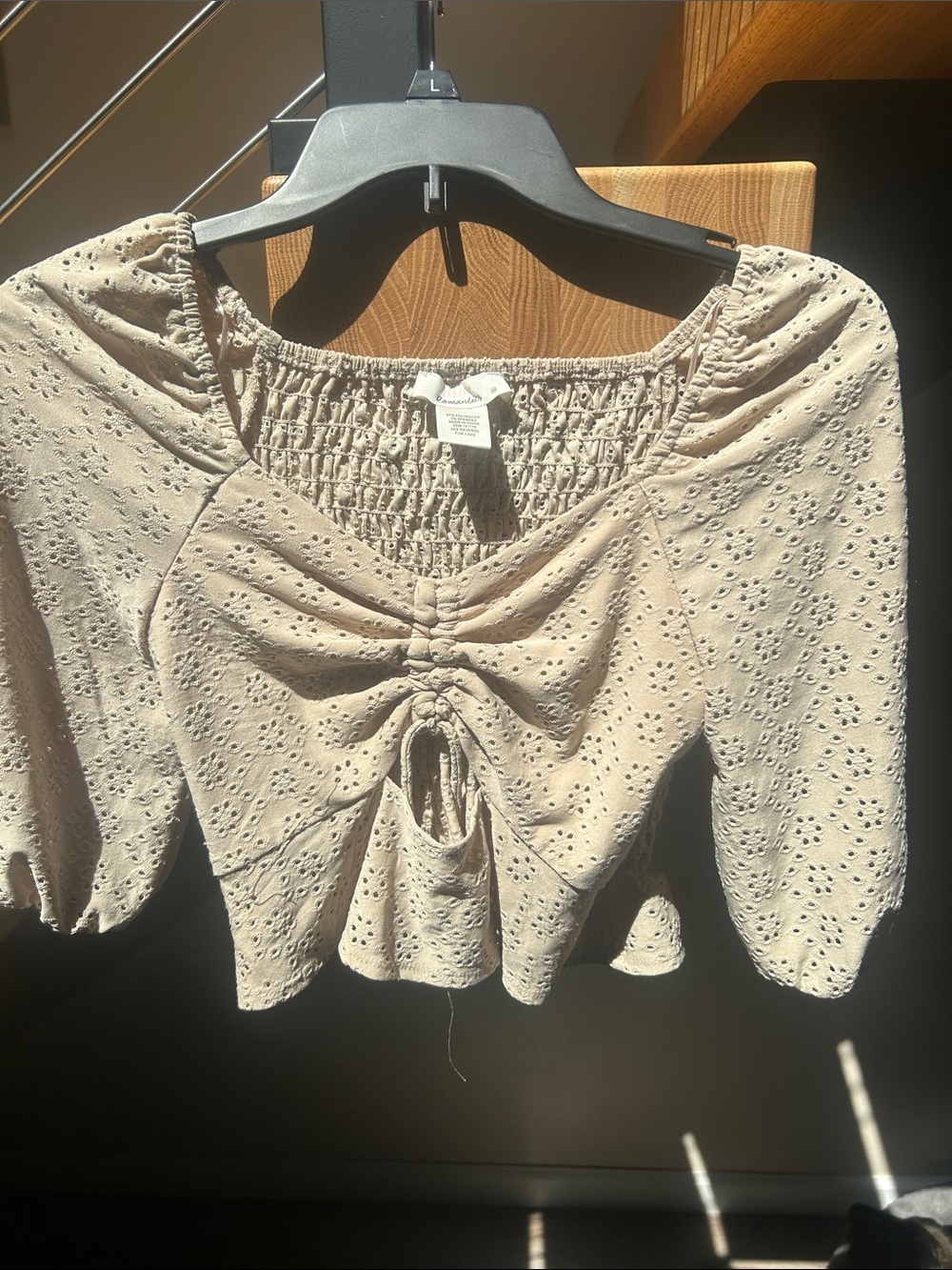 URBAN Romantics Cream Eyelet Smocked Drawstring Crop Top